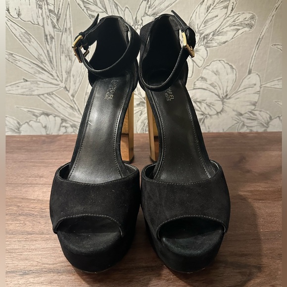MICHAEL Kors Metallic Block-Heel Black Suede Sandals - Picture 4 of 10